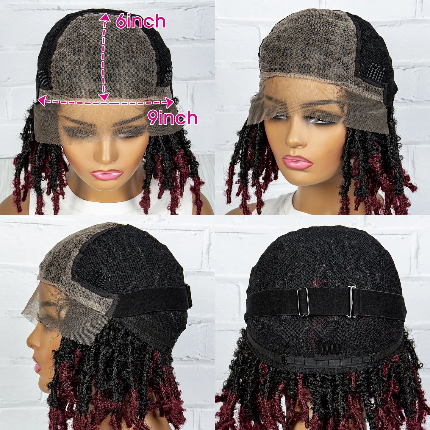 Burgundy Short Faux Locs Wig | Knotless Braids | Synthetic Lace Front | With Baby Hair | For Women