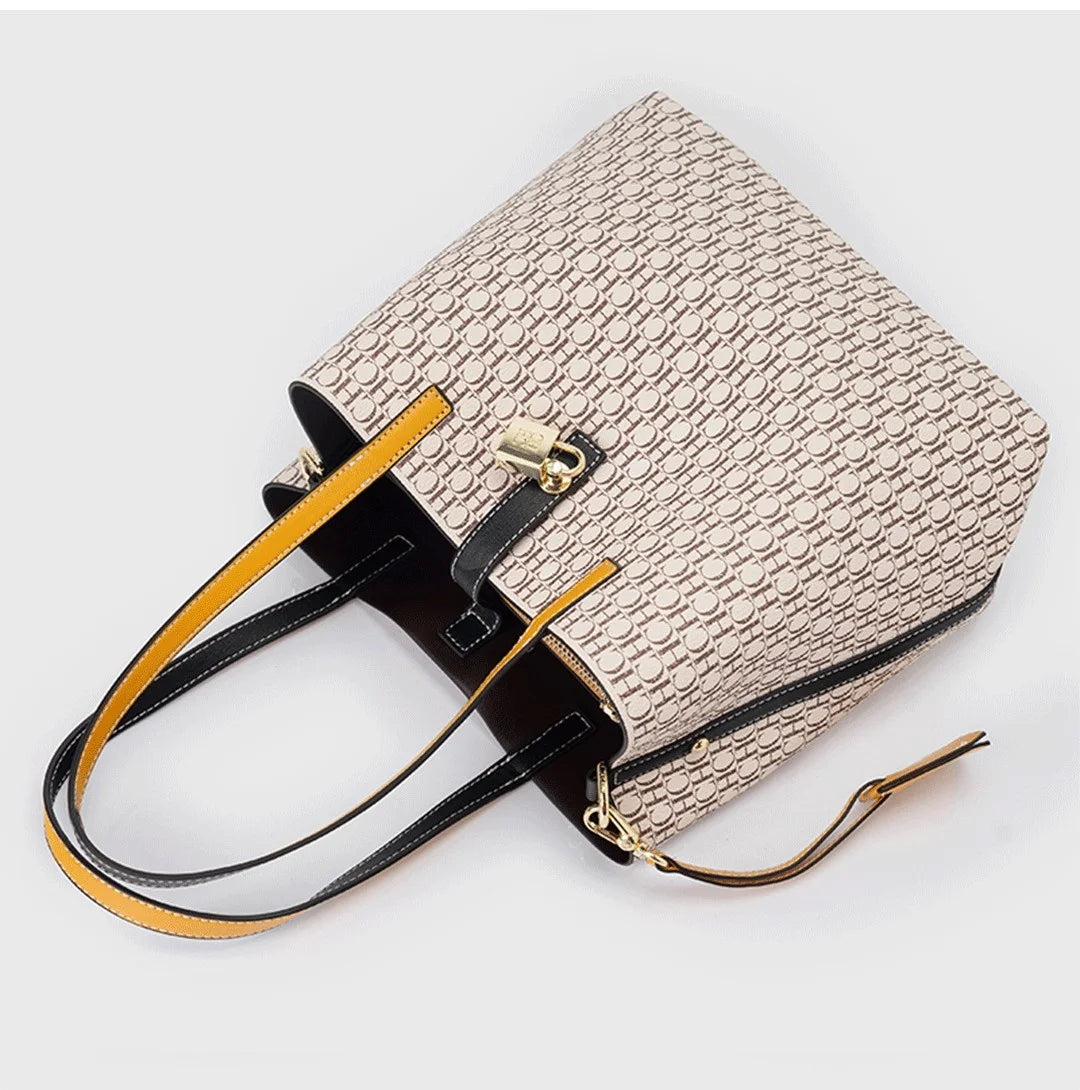Premium Versatile Leather Crossbody Bag | Ladies Large Capacity Daily Commuter Tote Bag (Letter Print Design, Fashion Casual) Luxegan
