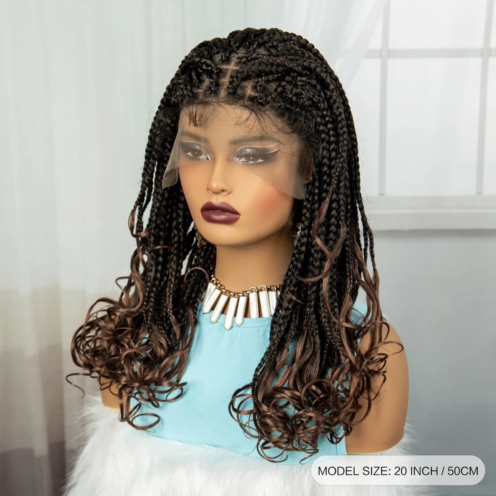 360° Full Lace Knotless Braids Wig with Wavy Ends | Baby Hair Luxegan