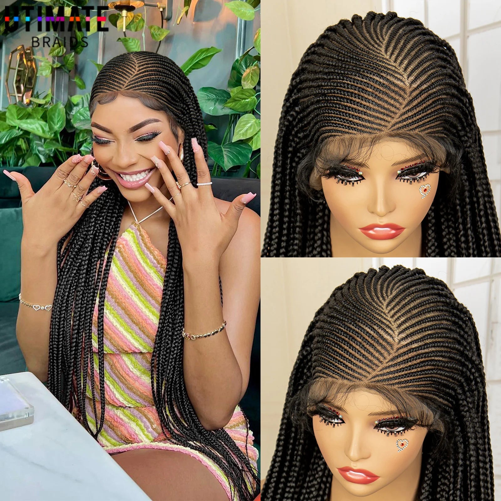 36" Full Lace Afro Cornrow Wig | Knotless Box Braids | Kanekalon Hair | For Black Women
