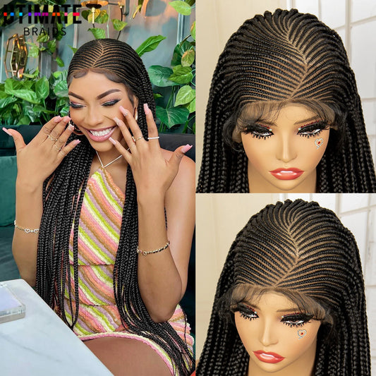 36" Full Lace Afro Cornrow Wig | Knotless Box Braids | Kanekalon Hair | For Black Women