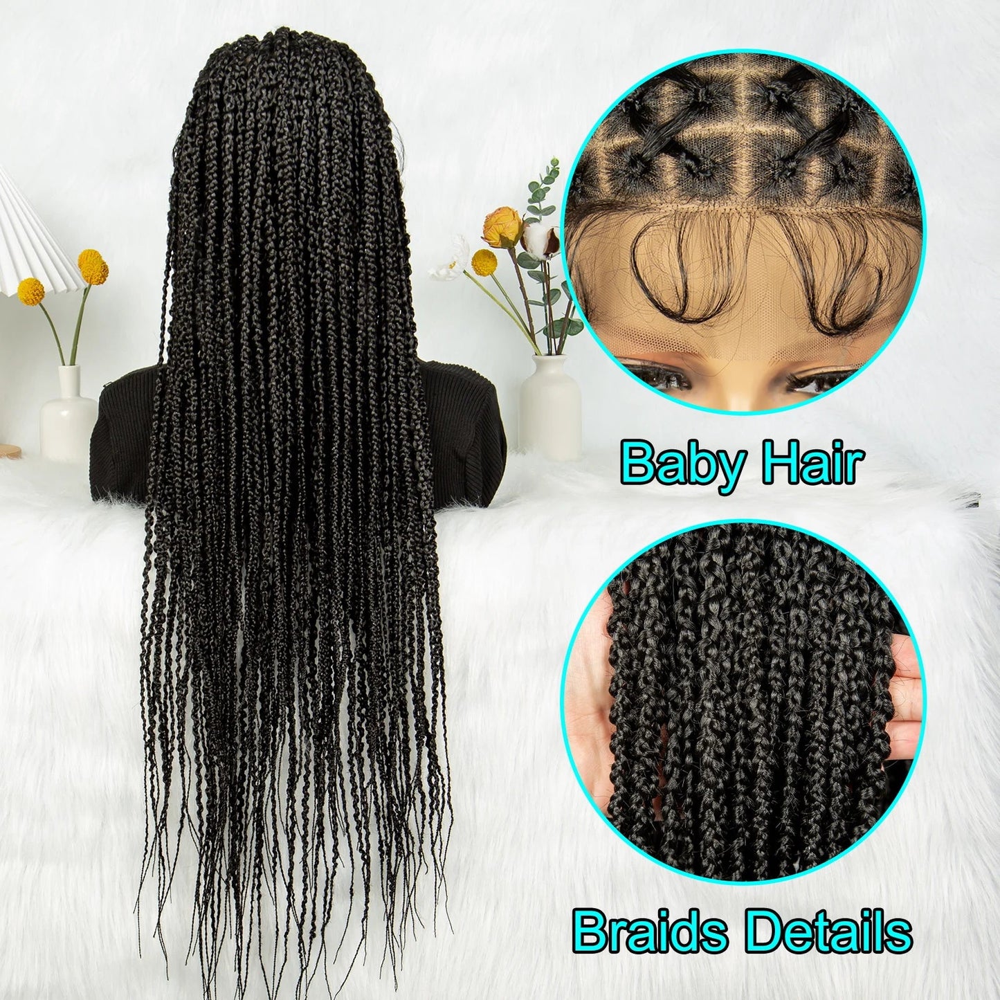 36" Criss Cross Braided Wig | Full Lace | Baby Hair | Large Cap | Synthetic Braids Luxegan