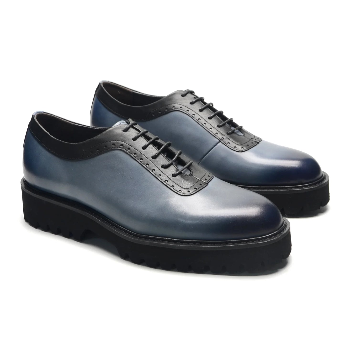 Designer Luxury Platform Oxfords for Men | Cow Suede Genuine Leather Black & Blue Casual Sneakers (Height Increasing) Luxegan