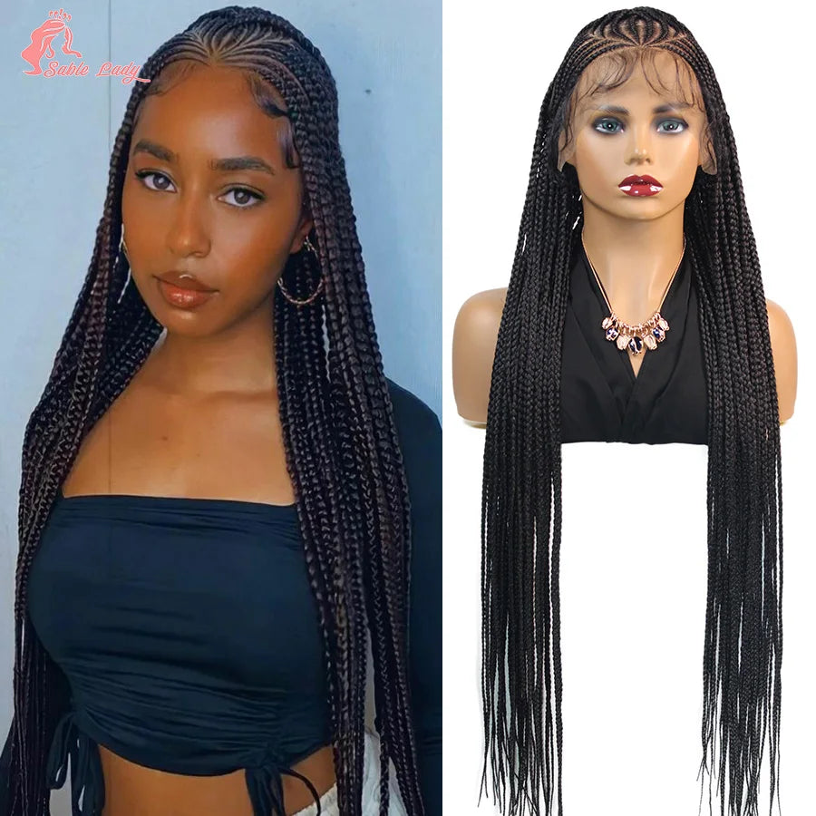 36" Knotless Box Braids Wig | Fulani Cornrows | 360 Full Lace | Baby Hair | Black Women Luxegan