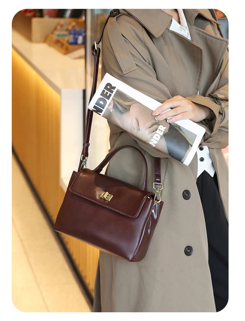 Women's Cow Genuine Leather Shoulder Bag Female Soft Natural Cowhide Retro Handbags Ladies Fashion Trend Commute Crossbody Bags Luxegan
