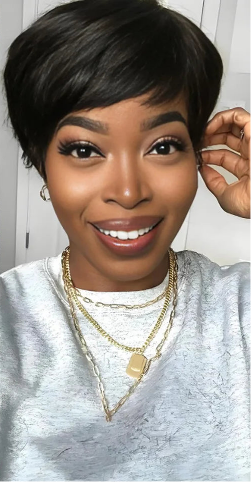 Rebecca Grey Bob Wig | Short Straight Pixie Human Hair with Bangs Luxegan