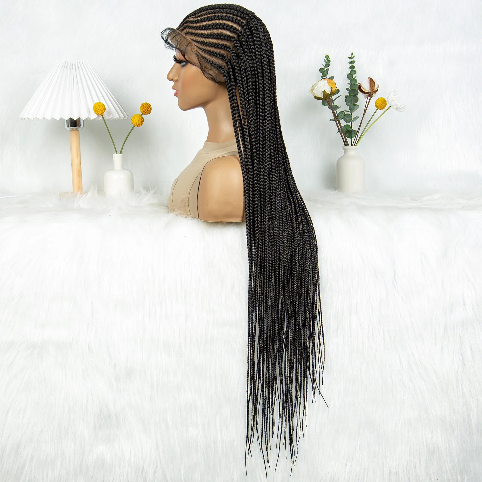 HD Transparent Full Lace Knotless Box & Cornrow Braids Wig Luxegan