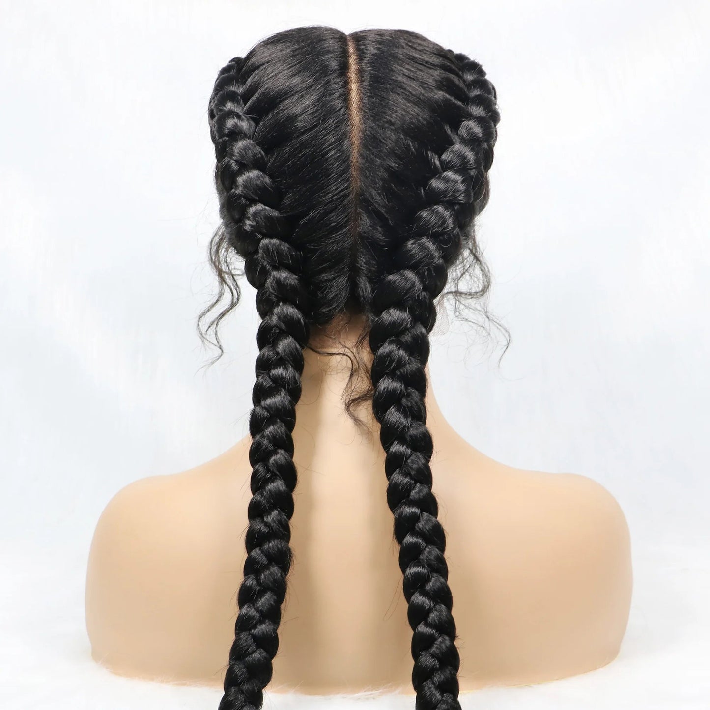 Handmade Double Dutch Cornrow Braided Wig | Natural Black Lace Front | Baby Hair | Kanekalon Synthetic Wig for Women Luxegan