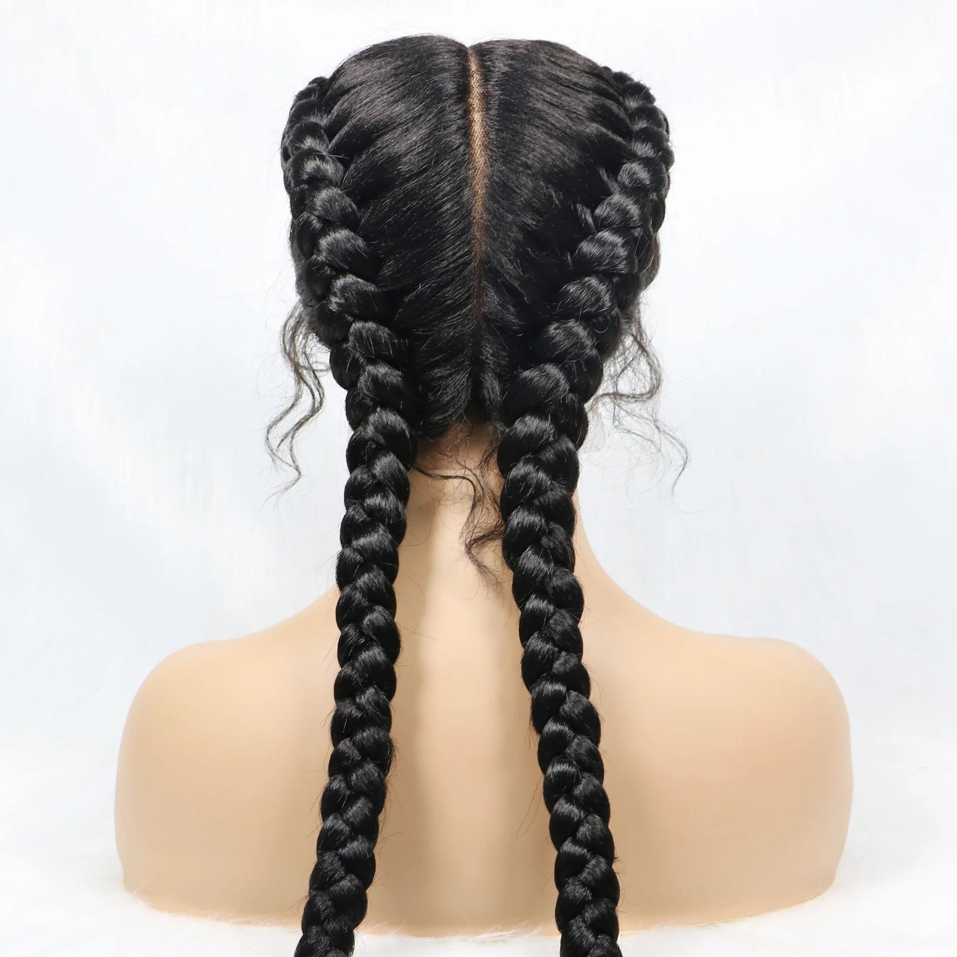 Handmade Double Dutch Cornrow Braided Wig | Natural Black Lace Front | Baby Hair | Kanekalon Synthetic Wig for Women Luxegan