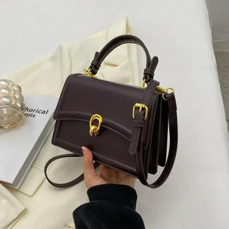 Vintage Square Satchel | Hard PU Leather Underarm & Crossbody Bag Luxegan
