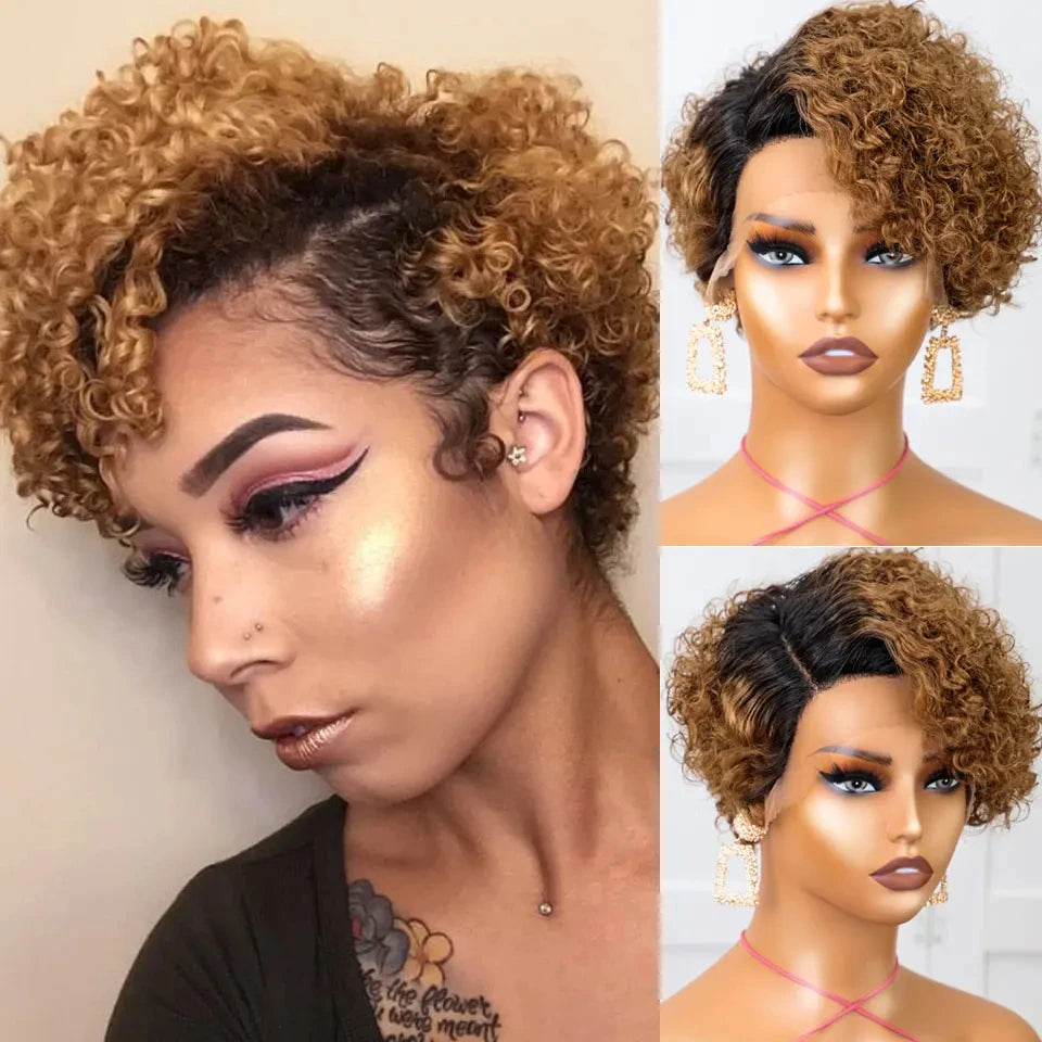 Natural Black Pixie Cut Wig | Short Curly Bob 13x1 Lace Front Human Hair (Pre-Plucked) Luxegan