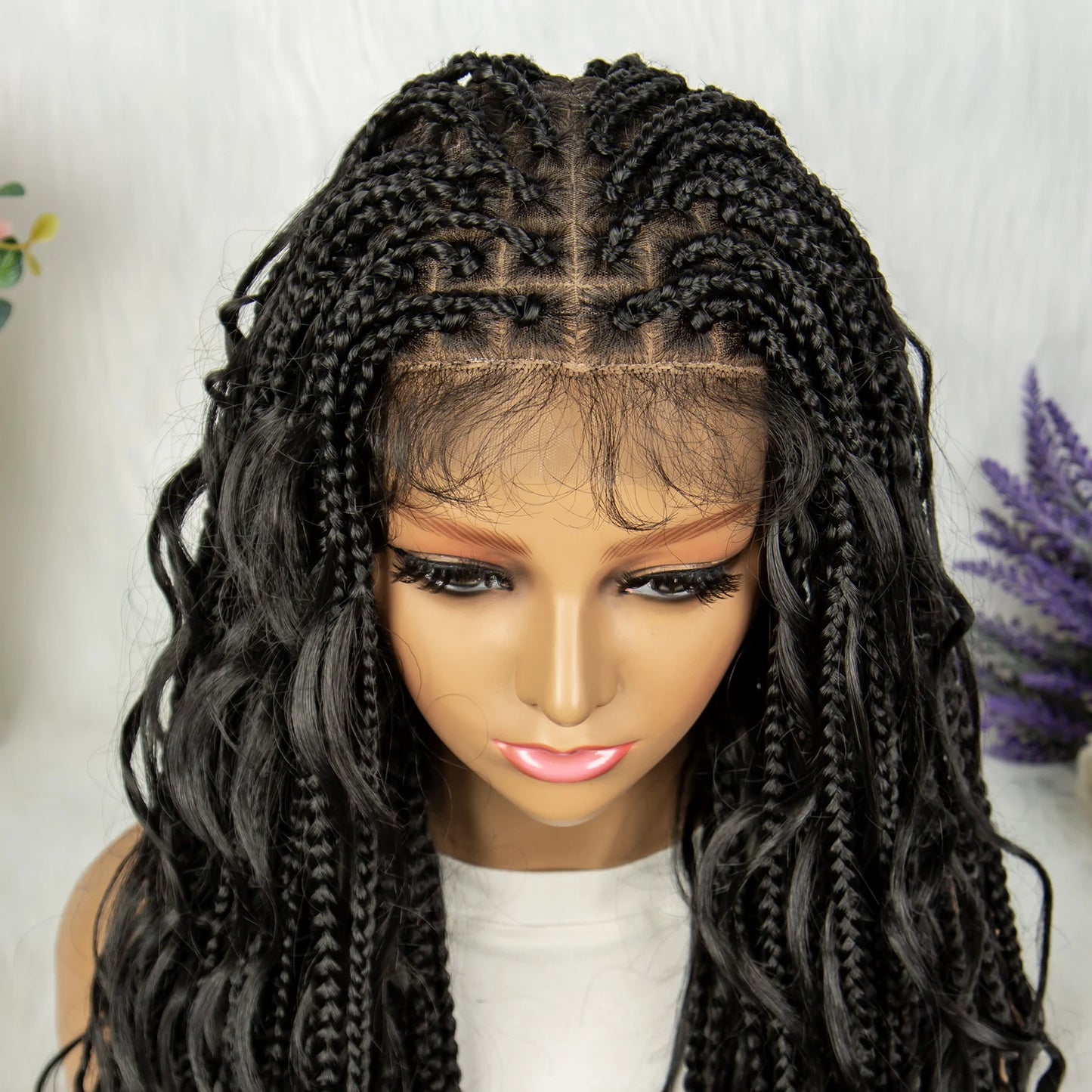 34" Full Lace Knotless Braided Wig with Baby Hair | Synthetic Lace Front Wig for Black Women | Long Braids Luxegan