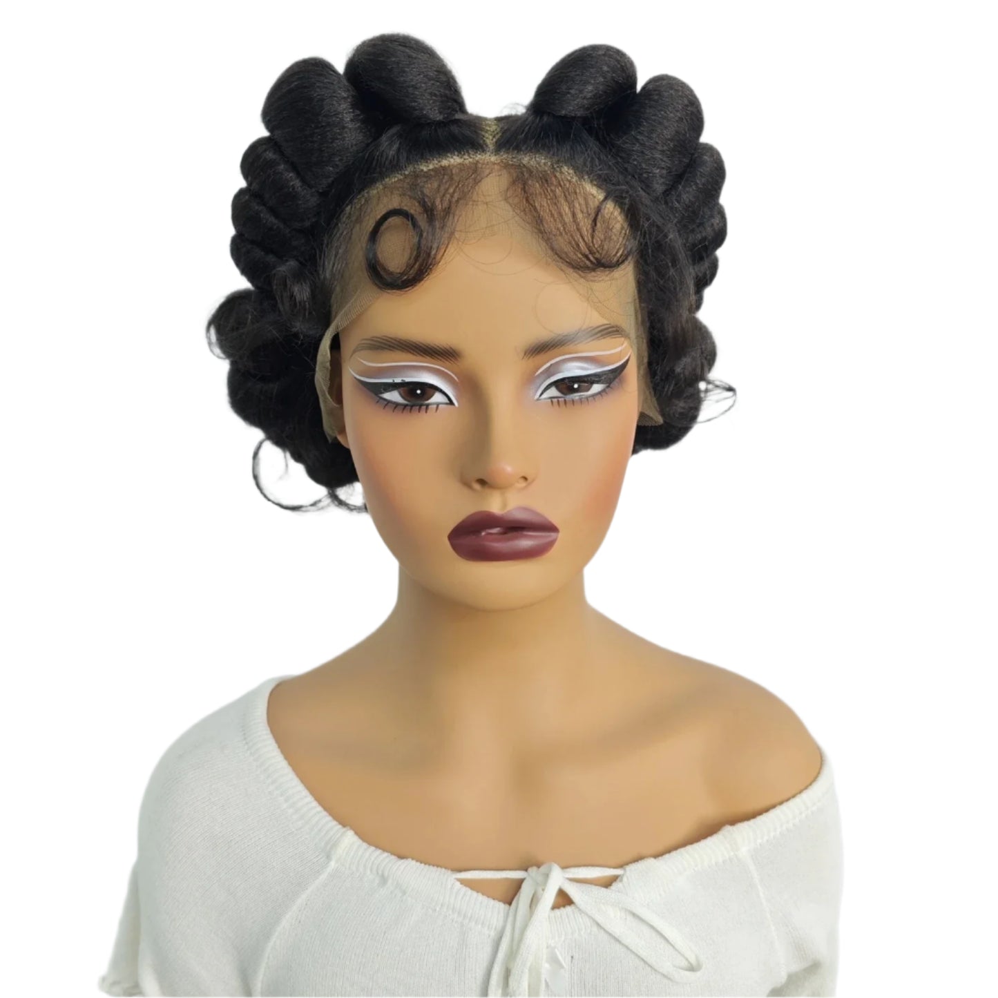 Ginger Orange Bantu Knotless Braids Wig | Short Cute Handmade | Full Lace Luxegan