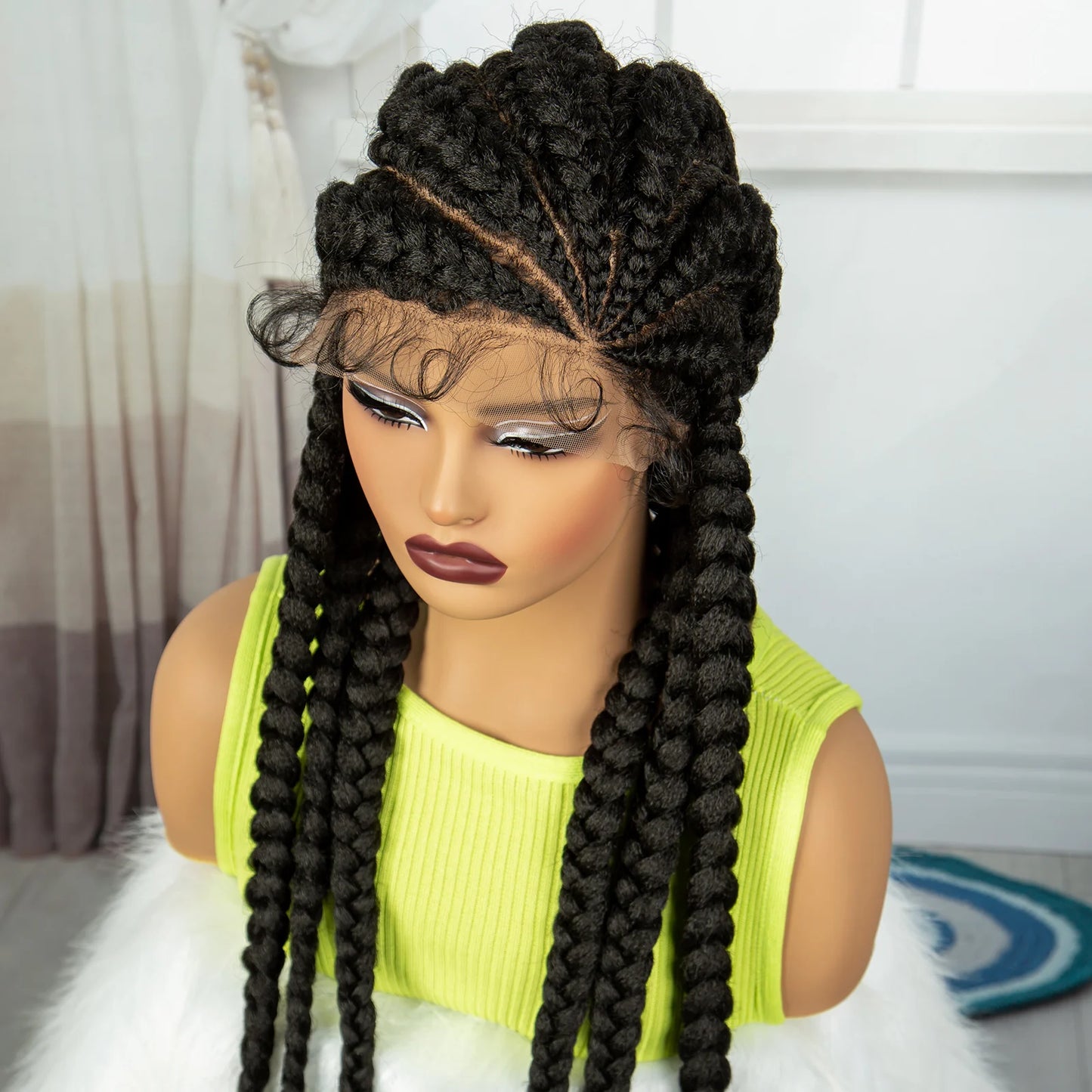 36" Long Cornrow Knotless Braids Wig | Full Lace | Baby Hair Luxegan