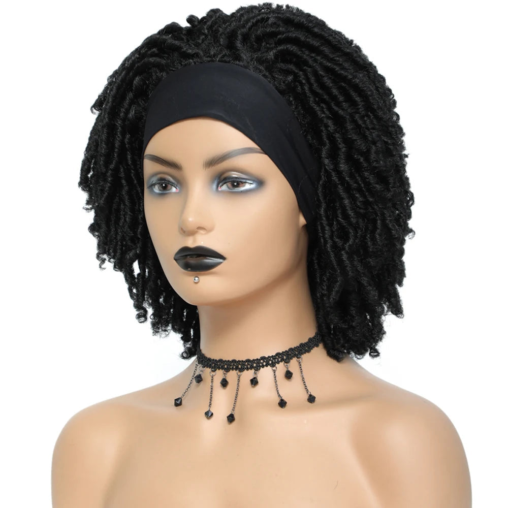 Soft Faux Locs Headband Wig - 6 Inch Ombre Dreadlock Wig for Black Women - Curly Braided Synthetic Wig with Headband - 1B, Burgundy, 27, 30, 613 Options Luxegan