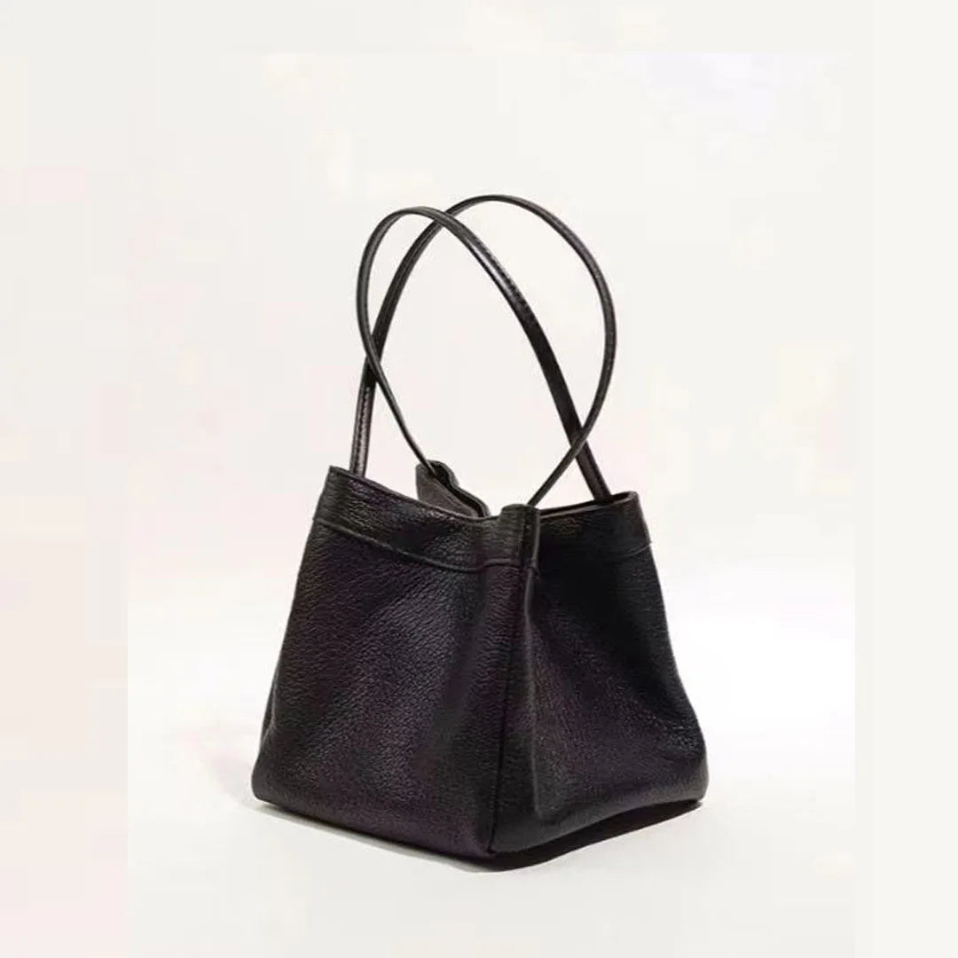 PU Leather Solid Bucket Bag | Soft Silver Fashionable Lunch Box Handbag Luxegan