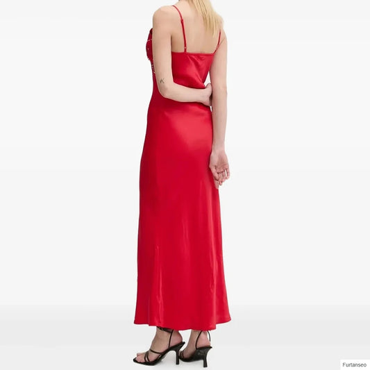 Crystal Draped A-Line Prom Dress | Spaghetti Strap Sleeveless Ankle-Length Evening Gown Luxegan