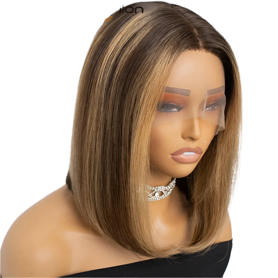 180% Density Honey Blonde Bob Wig | Straight T-Part Lace Front Brazilian Human Hair Luxegan