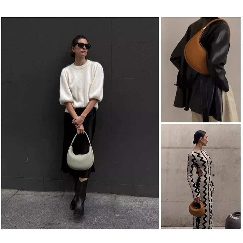 High-end Moon Bag | Light Luxury Leather Versatile Handbag & Messenger Bag Luxegan