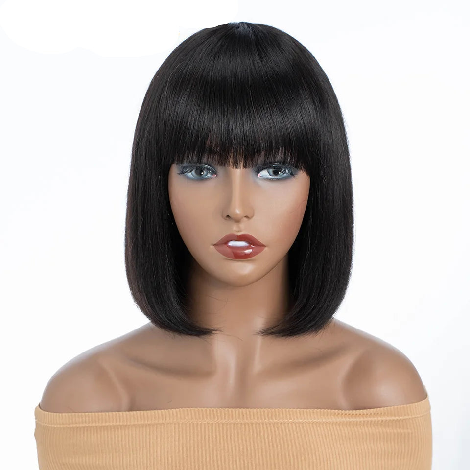 Rebecca Straight Bob Wig with Bangs | Remy Human Hair 10-14 Inches Luxegan