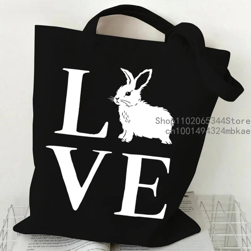 Cute Rabbit Pattern Canvas Tote Bag | Unisex Cartoon Bunny Portable Shopping Bag | Fashion Large Capacity Teen Daily Handbags Luxegan