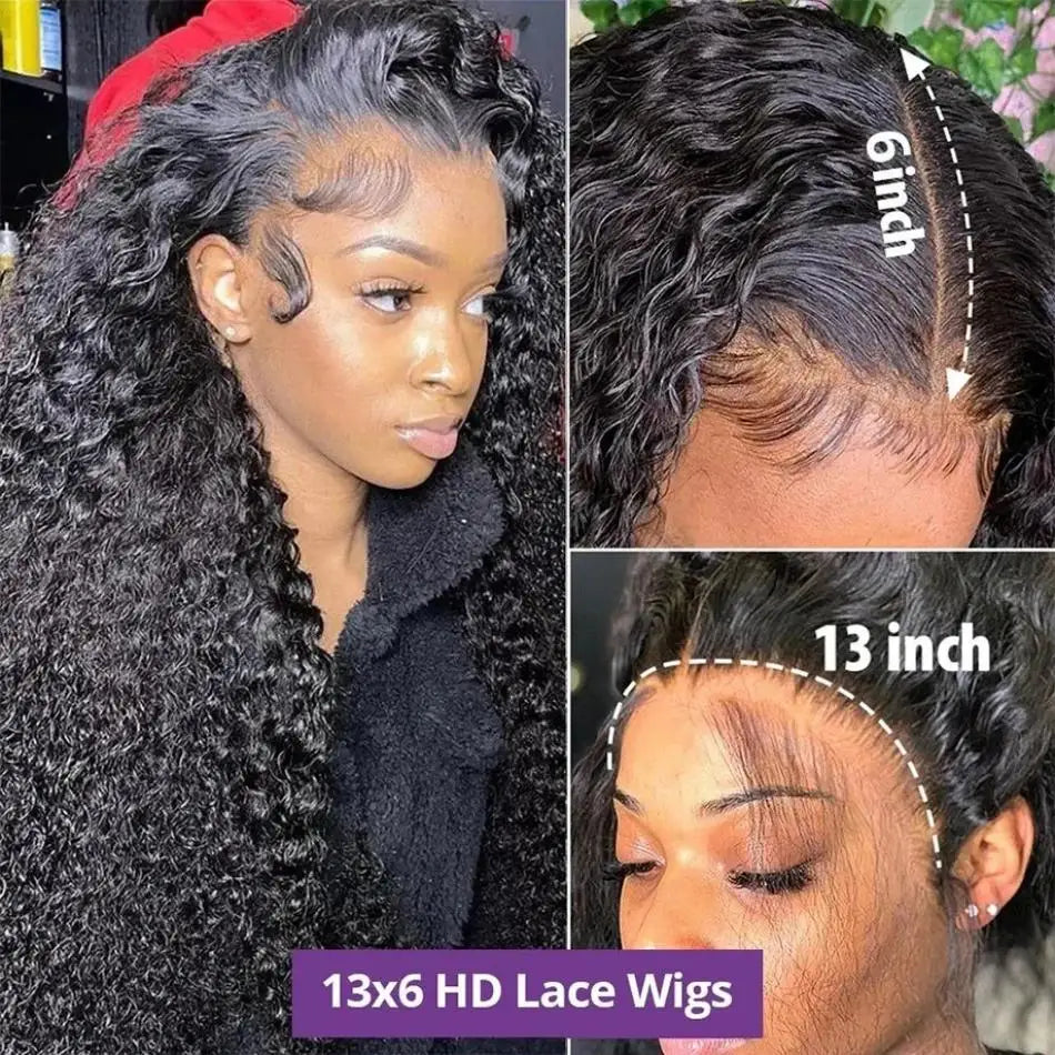 40 Inch Curly Deep Wave HD Lace Frontal Human Hair Wig | 13x6 Water Wave & 13x4 Lace Front Wig (Brazilian Remy) Luxegan