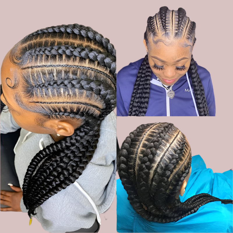 36" Jumbo Cornrow Braided Wig | Full Lace Synthetic Wig | Knotless Box Braids, Lace Frontal, Black Women