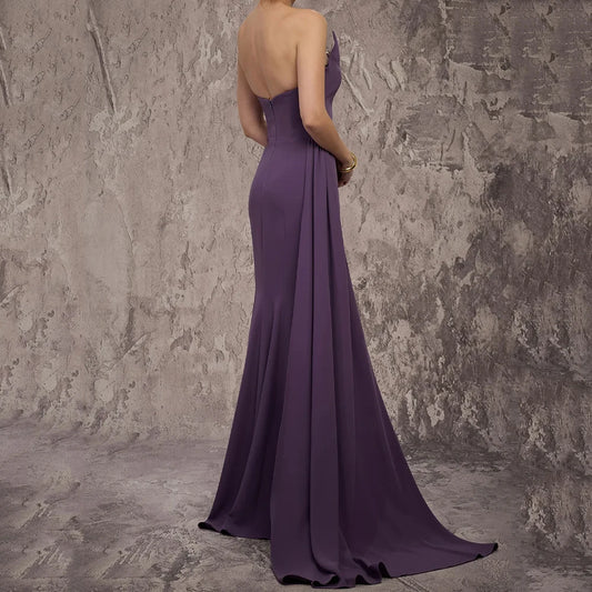 Crystal Draped Backless A-Line Evening Gown | Strapless Sleeveless Floor-Length Prom Dress - view 2