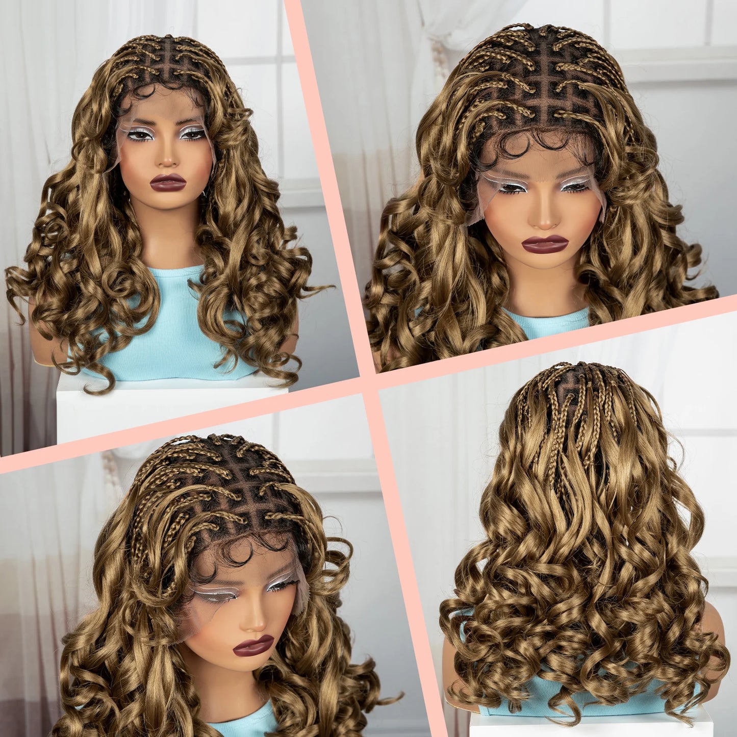 18" Bouncy Wavy Knotless Box Braids Wig with Bangs | Full Lace Luxegan