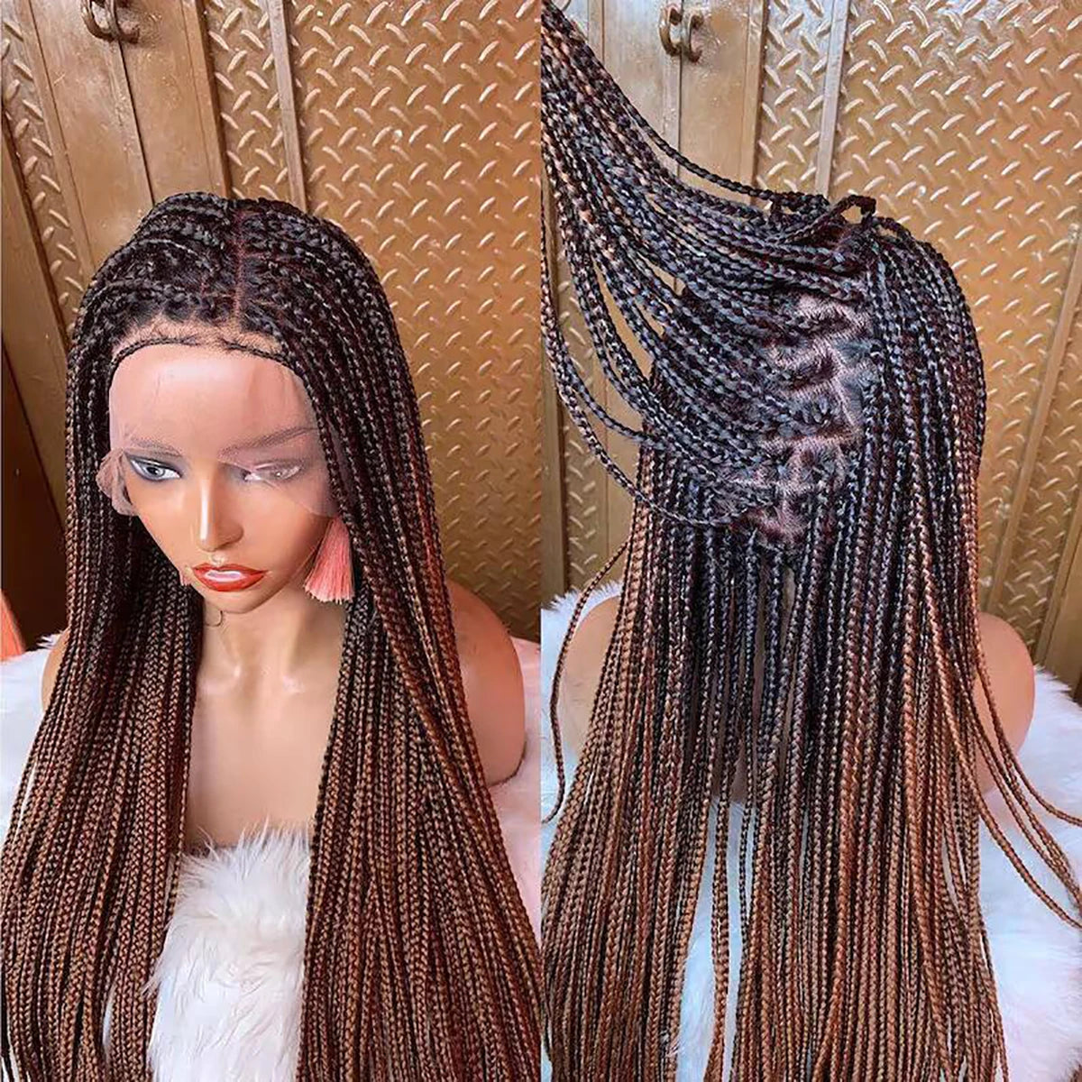 Ombre Chocolate Brown Box Braids Wig | Full Lace | Kanekalon Braids | Black Women