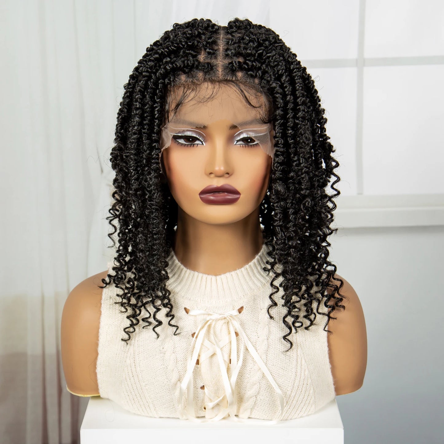 14" Full Lace Twisted Braids Wig with Baby Hair | Natural Looking Synthetic Lace Frontal Braided Wig for Black Women Luxegan