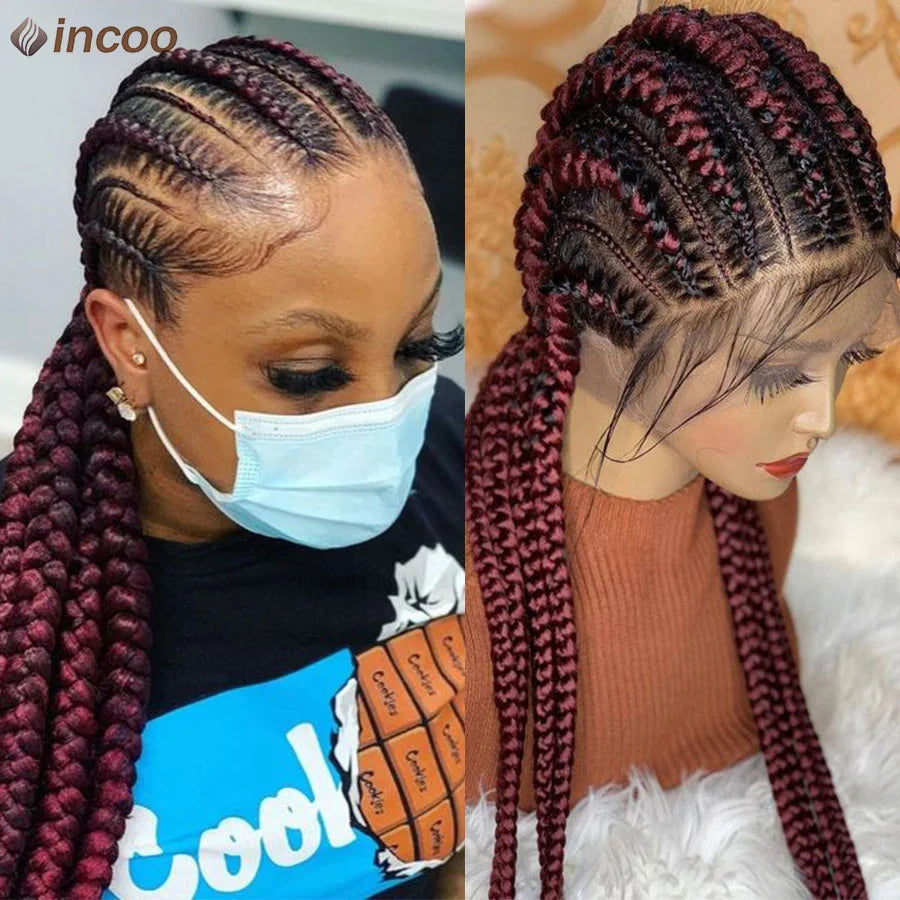 Synthetic Full Lace Cornrow Braided Wigs 36'' Lace Front Wig Jumbo Braids Wig For Black Afro Women Goddess Twists Box Braids Wig Luxegan