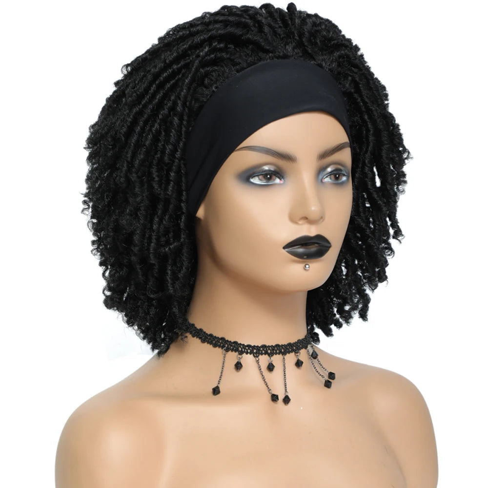 Soft Faux Locs Headband Wig - 6 Inch Ombre Dreadlock Wig for Black Women - Curly Braided Synthetic Wig with Headband - 1B, Burgundy, 27, 30, 613 Options Luxegan
