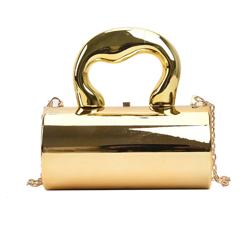 Fashion Cylinder Mini Evening Purse | Gold Box Clutch Shoulder Crossbody Bag for Women's Party Clutches Luxegan