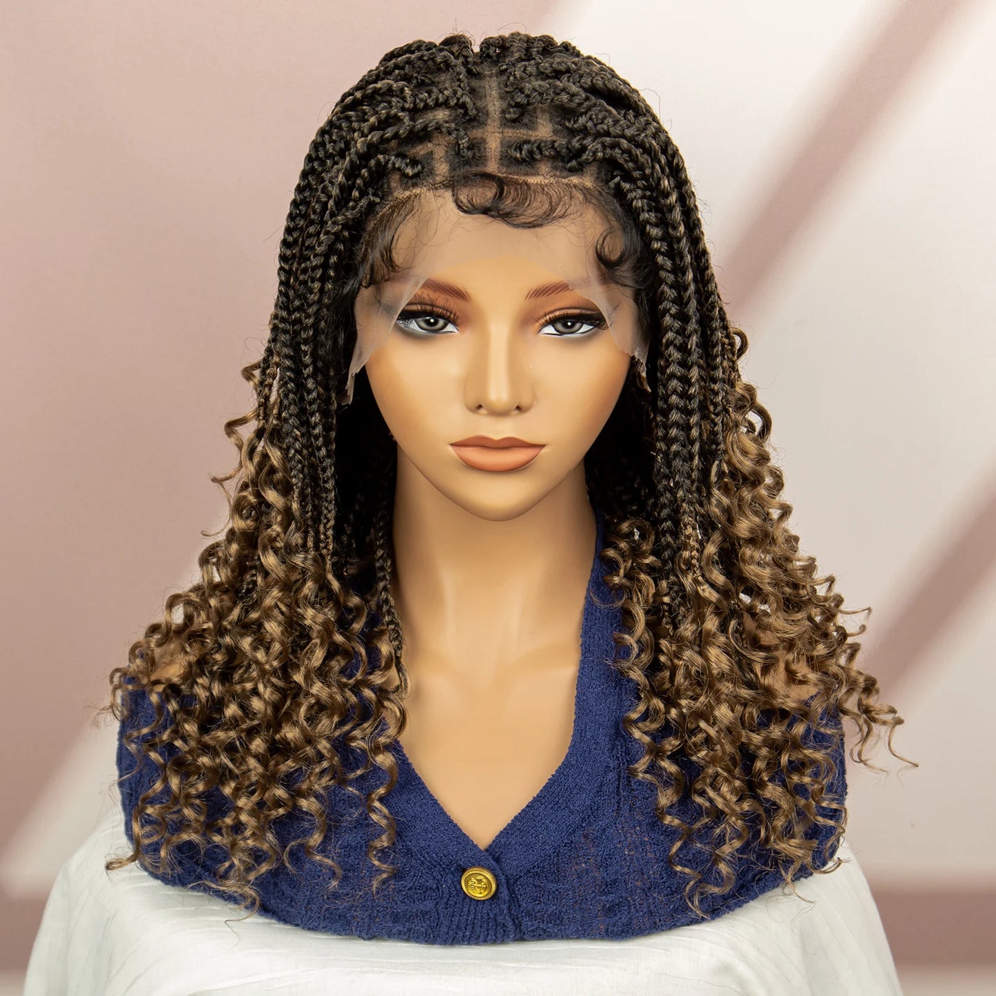 Short Bob Boho Knotless Box Braids Wig | 360 Double Full Lace | Curly Ends Luxegan