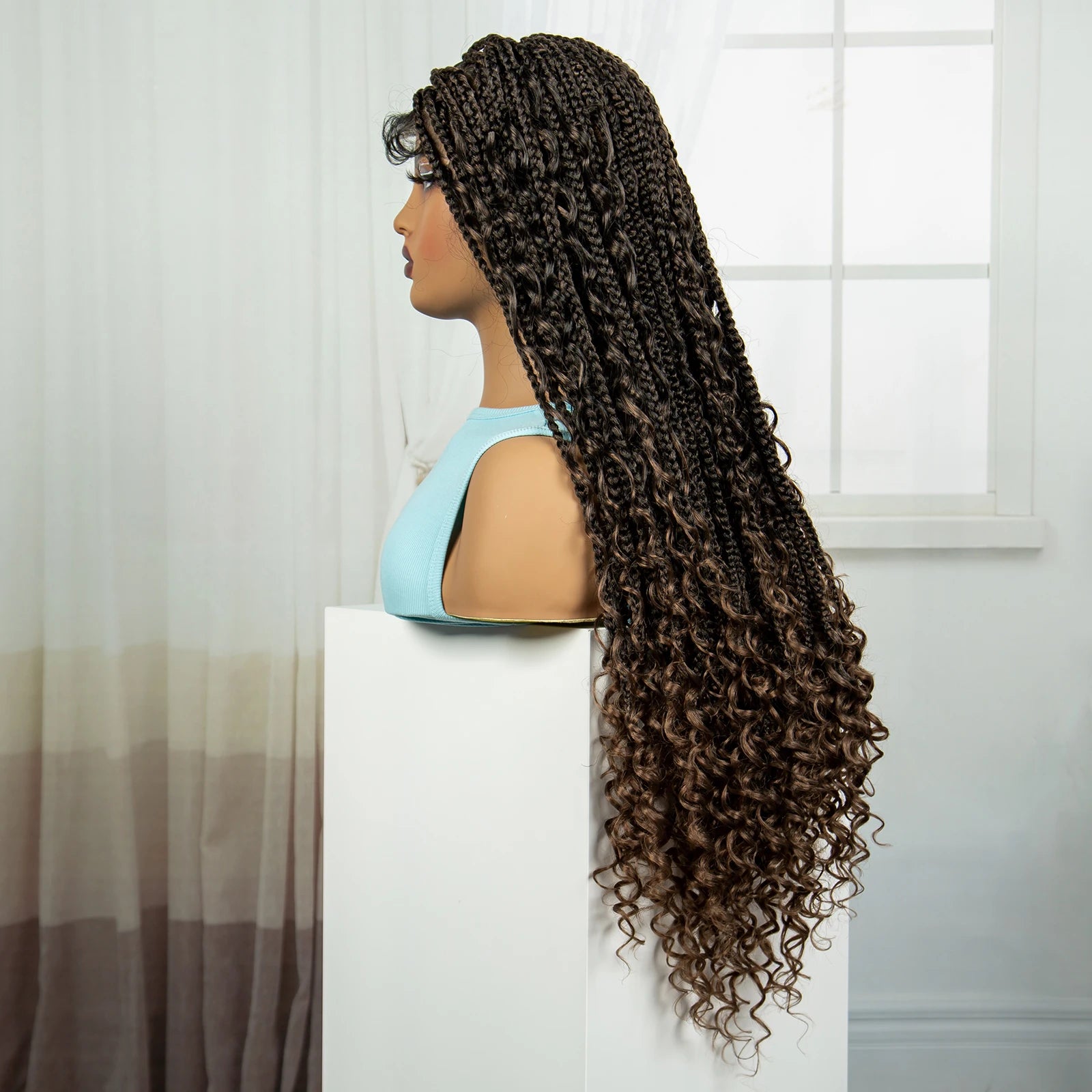 Ombre Knotless Braids Wig | Curly Ends | Full Lace | Baby Hair | Handmade Luxegan