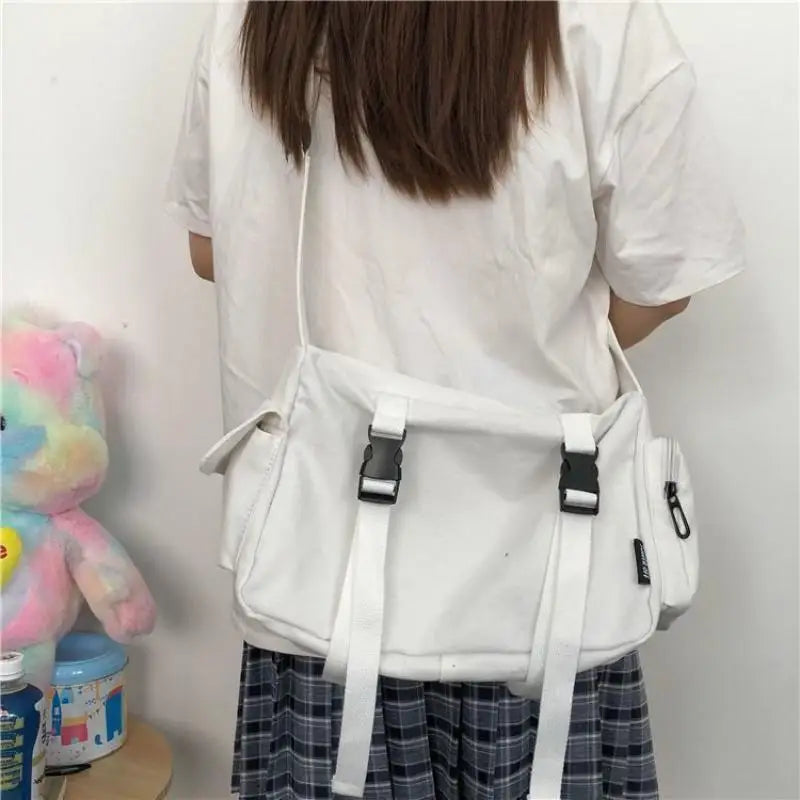 Unisex Solid Color Canvas Messenger Bag | Large Capacity Student Crossbody & Shoulder Handbag (Four Seasons) Luxegan
