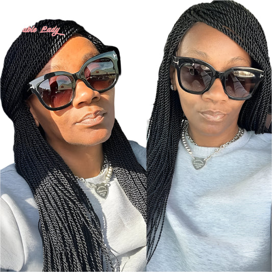 36" Senegalese Twist & Knotless Box Braids Full Lace Braided Wig - #27 Blonde, Cornrow Accents