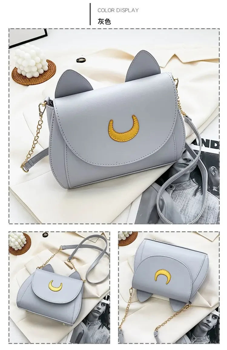Sailor Moon Inspired Luna Cat Bag | Sophisticated PU Leather Square Shoulder Purse | Elegant Black Chain-Strap Messenger | "Dignified" Soft Crossbody for Versatile Fashion Styling Luxegan