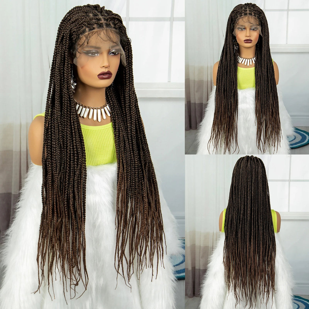 Synthetic Braided Wig Synthetic Hair Lace Front Wigs Box Braided Wigs for Black Women 36 Inches Micro Braids Wigs with Baby Hair Luxegan