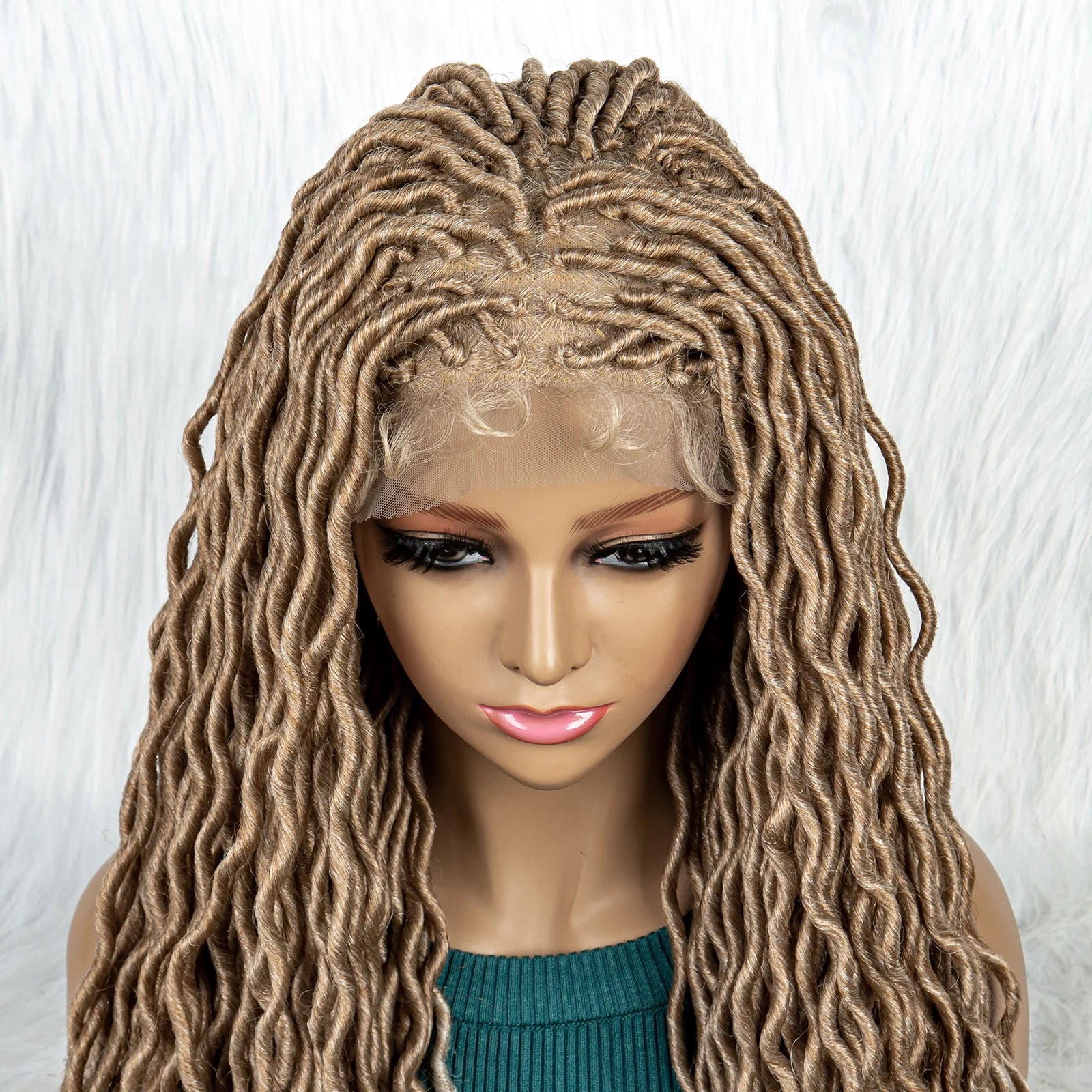 32" Burgundy Curly Dreadlocks Braided Wig | Lace Front with Baby Hair Luxegan