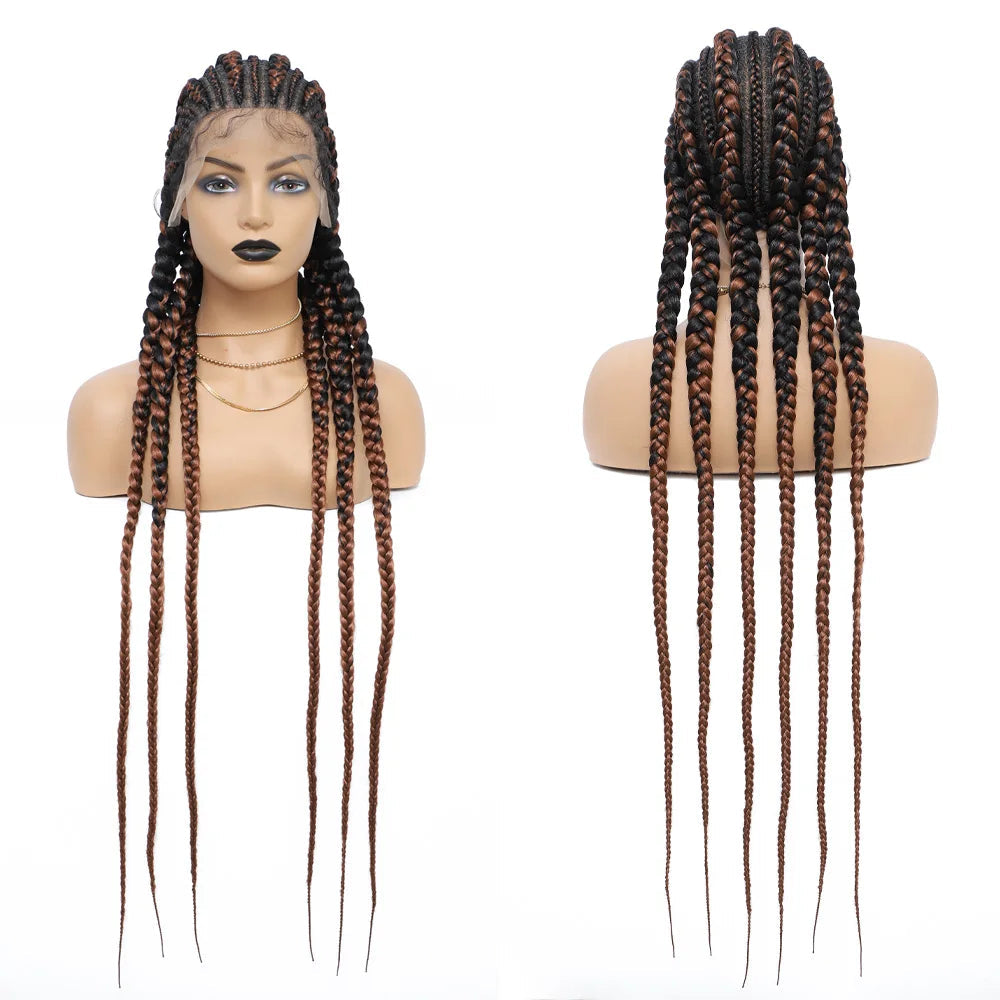 Synthetic Full Lace Cornrow Box Braided Wig 36" Lace Front Wigs Jumbo Braids Wig For Black Africa Women Braids Wig Braiding Wigs Luxegan