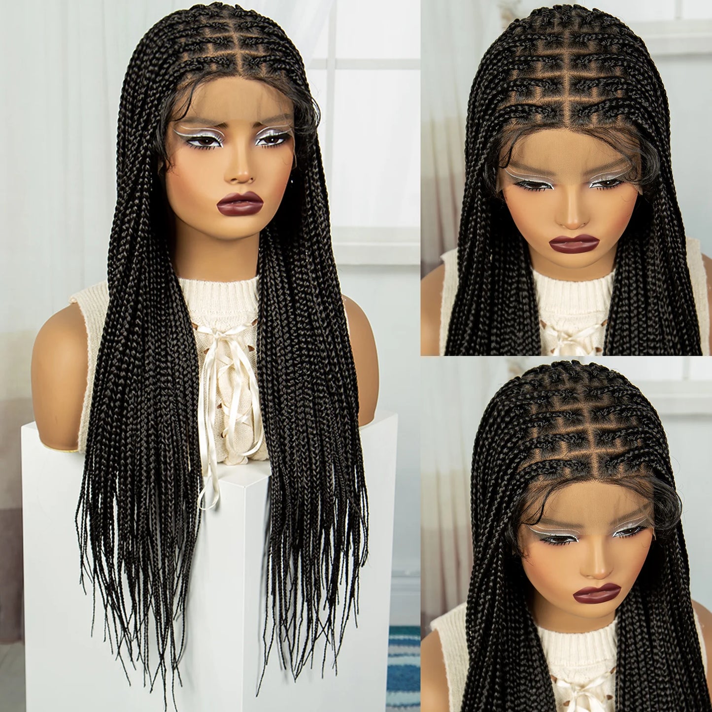 Long Straight Knotless Braids Wig | Full Lace Frontal | Baby Hair Luxegan