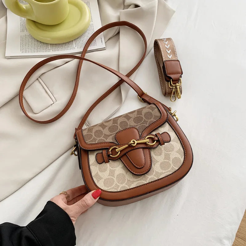 Trendy Korean-Style Saddle Bag | Retro Wide-Strap Crossbody Luxegan