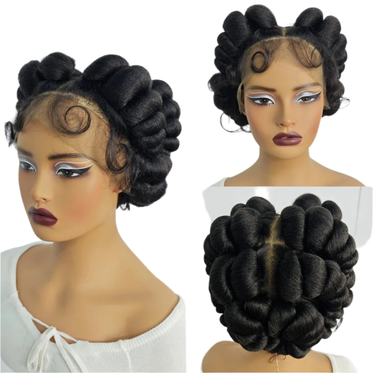 Short Cute Ginger Bantu Knotless Braids Wig | Full Lace Handmade Luxegan