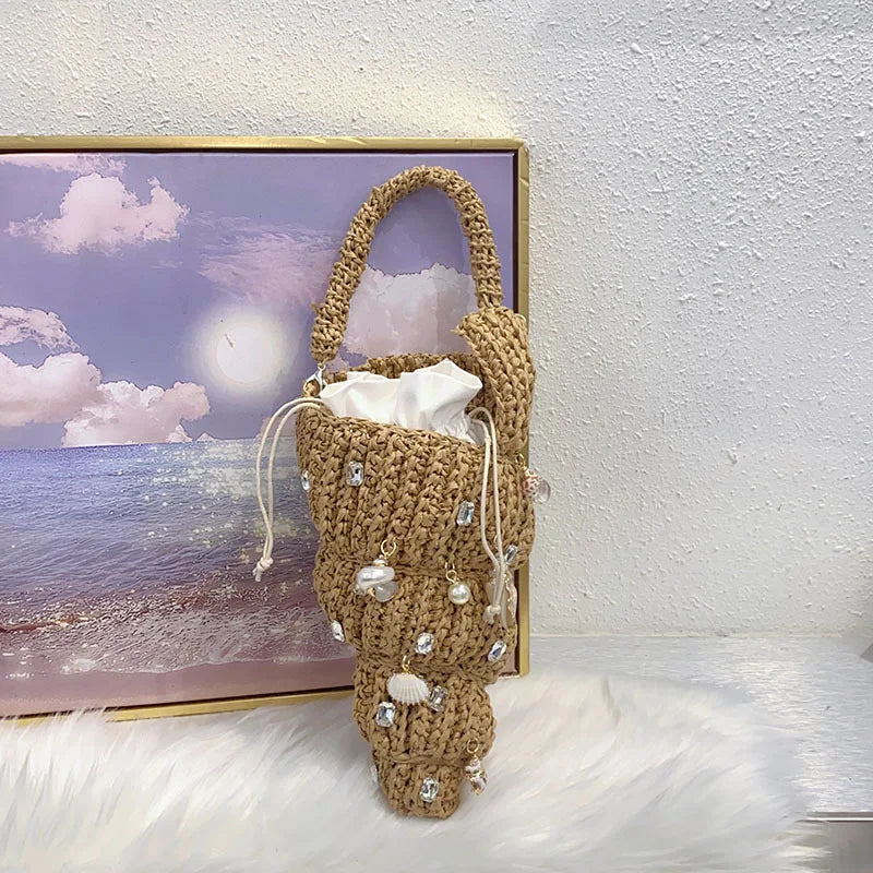 Hand-Woven Shell Bag | Luxury Pearl Chain Crossbody Purse Luxegan