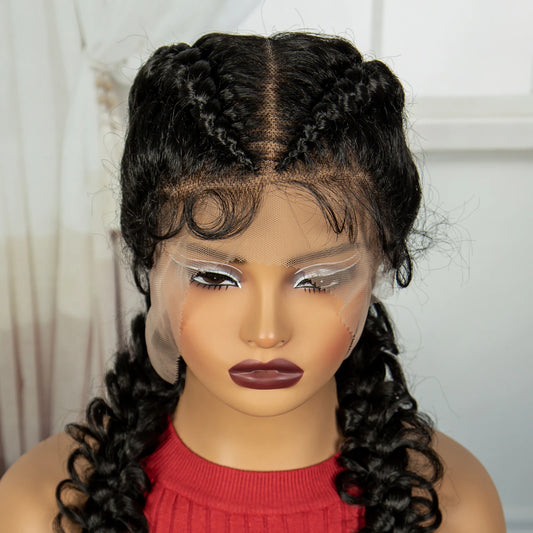 38" Knotless Twist Cornrow Braids Wig | Full Lace | Baby Hair Luxegan