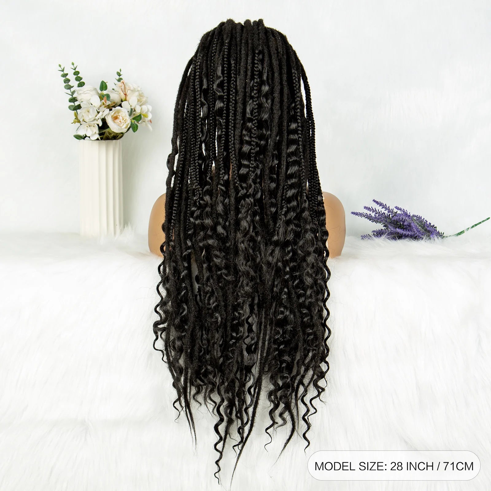Curly End Dreadlocks Box Braids Wig | Full Lace Pre-Plucked Luxegan