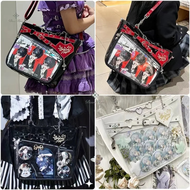 Y2K Aesthetic Underarm Ita Bag | Chic Heart-Shape DIY Display Handbag | Streetwear Girl Transparent Crossbody & Shoulder Bag Luxegan