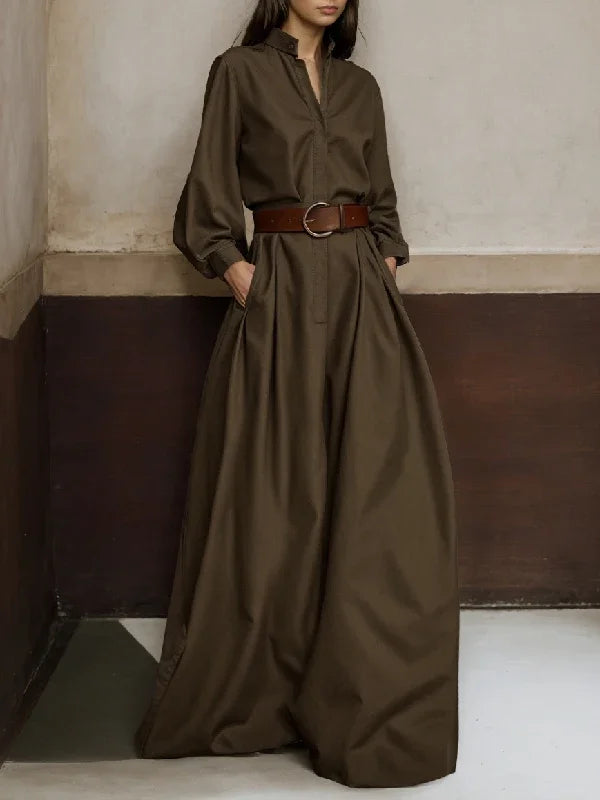 Solid Color Stand Collar Urban Coverall | Sophisticated High Waist Loose Fit Silhouette | Elegant - view 5